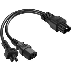 CERRXIAN C6 to C5+C13 Y Splitter Power Plug Cord, IEC 320 C6 Male to C5+C13 Female Splitter Adapter AC Power Supply Cord (2.5A/125V) 1FT/0.3M