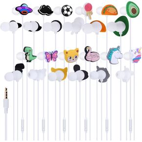 QearFun Cartoon Silicone Earbuds for Kids,Different Pattern 6pcs,Kawakii Wired Earbud & in-Ear Headphones Personality Gift for School Girls and Boys with Microphone & 3.5mm Jack（Animal）