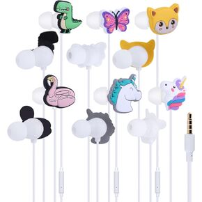 QearFun Cartoon Silicone Earbuds for Kids,Different Pattern 6pcs,Kawakii Wired Earbud & in-Ear Headphones Personality Gift for School Girls and Boys with Microphone & 3.5mm Jack（Animal）