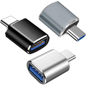 USB C to USB 3.0 Adapter (3 Pack), USB-C to USB-A OTG Adapter, USB 3.0 Female to USB-C Male Compatible with MacBook Pro, Samsung Galaxy, Type-C Phones, Tablets and More (Black/Silver/Grey)