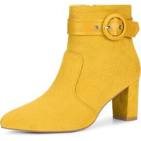 Perphy Buckle Strap Pointed Toe Chunky Heel Ankle Boots for Women