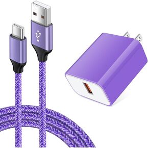 Fast Charger Compatible for LG Stylo 6/5/4 G8 G7 V60 ThinQ, Samsung Galaxy S24 S23 S22 S21 S20 A15 5G A25 A53 A54 A14 A13 A12 A03s, Pixel 8 7 6 Pro, Quick Charge 3.0 Charger Adapter, USB Type C Cable