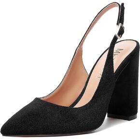 MERRORI Womens Slip On Block Elegant Suede Pointed Toe Bridal Dress Chunky High Heel Pumps Shoes 4 Inch