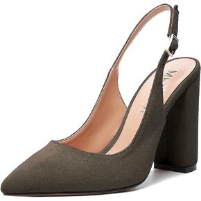 MERRORI Womens Slip On Block Elegant Suede Pointed Toe Bridal Dress Chunky High Heel Pumps Shoes 4 Inch