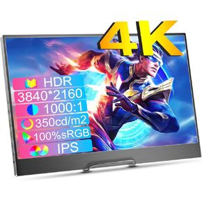 4K 15.6inch Portable Monitor, UHD 3840X2160 IPS 100% SRGB Laptop Monitor with Speakers, USB-C Mini HDMI PC Gaming Monitor, Travel Monitor for PC/ PS4/5/Xbox/Switch
