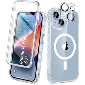 Magnetic for iPhone 16 Plus Case Full Body, Built-in Screen Protector, with Camera Lens Protector, [Anti-Yellowing] Protective Shockproof Phone Case, Bumper Rugged Cover 6.7 Inch (Clear)