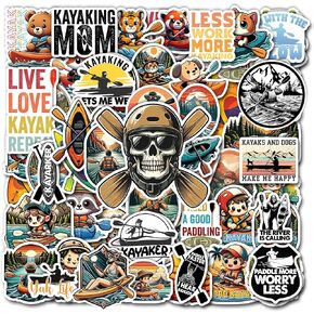 Pack 50 PCS Canoe Kayaking Sticker Print Outdoors Theme Kayak Waterproof Vinyl Decals Paddle River Items for Teens Adults Decoration Water Bottles Phone Case Bumper Helmet