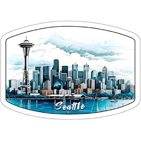 Seattle Skyline Washington Sticker Adventure Souvenir Decal Vinyl Small Waterproof for Water Bottle Mug Passport Scrapbook Notebook Laptop Tumbler Skateboard Computer Phone 4"