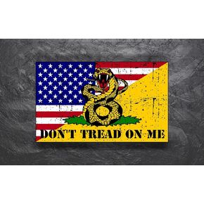 American Flag Don't Tread On Me Gadsden 1776 We The People Weathered Vinyl Sticker Decal (2"x3.5" Two Pack)