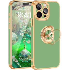 Fingic iPhone 15 Pro Case[with 360°Rotatable Ring Holder Stand][Support Magnetic Car Mount][Shiny Plating Gold] Slim Thin Soft TPU Shockproof Protective Case for iPhone 15 Pro for Women Men Boys,White
