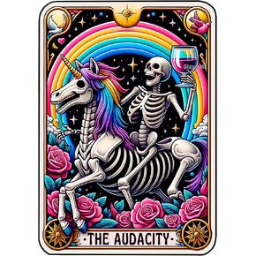 Audacity tarot card handmade sticker, Funny quote decal for adult, 3 or 9 inches, Glossy or holographic Sarcasm sarcastic skeleton skull decoration decor (Glossy, 3 inches)