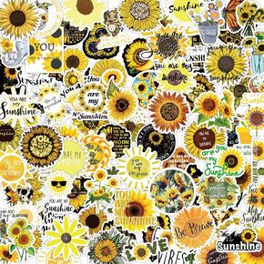 100 Pcs Decorative Sunflower Stickers Waterproof Scrpbook Laptop Decal Cups Suitcase Phone Decor