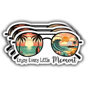 (3 pcs) Enjoy Every Little Moment Sticker Funny Beach Ocean Life Tumbler Decal Sticker for Kindle Laptop Water Bottle Phone Hard Hat Vinyl Decal - 3x1.5"