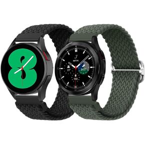 Qimela 2-Pack Sport Bands Compatible with Samsung Galaxy Watch 6 5 4 40mm 44mm,Galaxy Watch 6 4 Classic Band 42mm 46mm 43mm 47mm/Watch 5 Pro Band 45mm/Active 2,Stretchy Braided 20mm Replacement Strap