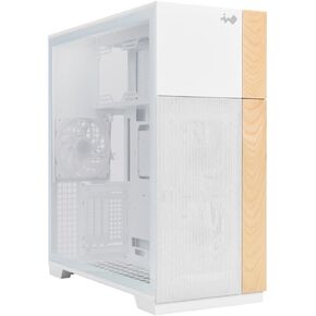 InWin F5 White E-ATX Full Tower Computer Case with Customizable Wooden Front Modular Bezels, Tempered Glass Panels, Ventilated Mesh Panels, and Offers Back Connect ATX Motherboard Support