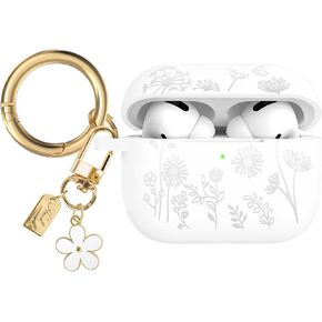حافظة منقوشة بالزهور متوافقة مع غطاء حافظة AirPods Pro 2 2022، حافظة من السيليكون لأجهزة AirPods Pro الجيل الثاني/الأول مع سلسلة مفاتيح على شكل زهرة لطيفة وحلقة تسلق للفتيات والنساء (أزرق منتصف الليل)