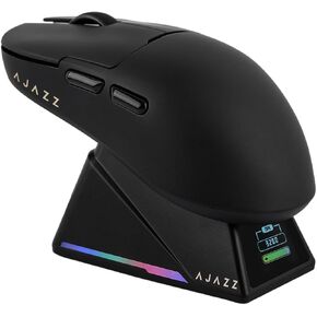 AJ159 APEX Wireless Mouse, Lightweight Gaming Mice, with Magnetic Charging Design and Display Screen, 30000 DPI, PAW3950 Sensor, BT/2.4G/Wired Connection, 400mAh Battery (White)
