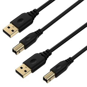 كابل طابعة USB، 2 حزمة كابل طابعة USB-A إلى USB-B بطول 6 أقدام، سلك طابعة ماسح ضوئي عالي السرعة لـ HP Canon Dell Samsung Epson Brother Lexmark Xerox، كابل USB MIDI لجهاز التحكم الرقمي Piano DAC MIDI