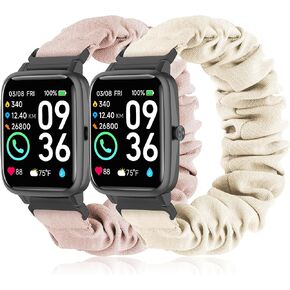 2 Pack Stretchy Scrunchie Bands Compatible with Woneligo/Fitpolo Smart Watch IDW13, 22mm Elastic Fabric Straps for TOOBUR IDW13/IDW16/IDW19/IDW17,for Fitvii H57/H56/HM78,for TEMINICE/VRPEFIT/Konitee/Gydom/Faweio IDW13, for Woneligo IDW19 Smart Watch Band 
