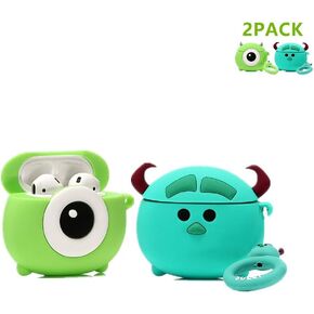 Airpods Silicone Case Cool Cover Compatible for Apple Airpods 1&2 [Cartoon Series][Designed for Kids Girl and Boys](2Pack Round Mike&Sulley)