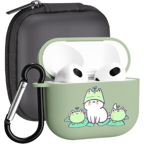 MAYCARI متوافق مع حافظة Airpods الجيل الثالث، غطاء حافظة Airpods 3 لطيف مطبوع عليه ضفدع الفطر لحماية النساء والفتيات مع سلسلة مفاتيح لحافظة Apple Airpods 3rd Gen in Kuwait