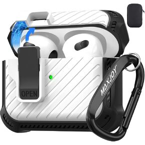 غطاء حافظة Maxjoy لأجهزة Airpods 3 2021، حافظة واقية Airpods 3 مع قفل تلقائي آمن من الجيل 3 غطاء عسكري صلب مقاوم للصدمات مع سلسلة مفاتيح متوافقة مع Apple Airpods الجيل الثالث 2021، أسود in Saudi Arabia