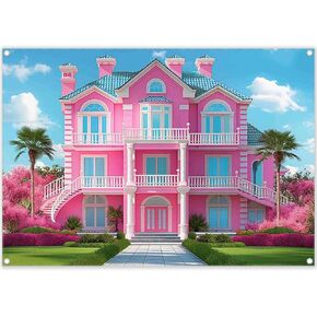 ZTHMOE Fabric 7x5ft Pink House Photography Backdrop Princess Castle Mansion Toy Background Summer Tropical Kids Dream Party Decorations Girl Birthday Photo Booth