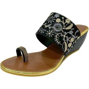 Women's Ethnic Wedge Sandal Ring Toe Slippers Casual Summer Vacation Flip Flop Sandals for Women