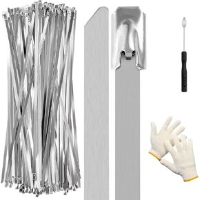 OneLeaf Metal Heavy Duty Zip Ties Tool Set, Stainless Steel Cable Tie Gun for Fastening and Cutting 4mm- 12mm Width Metal Cable Ties, Multifunctional Zip Tie Cutter, Gloves and Metal Zip Ties Remover