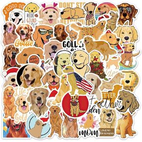 Cute Golden Retriever Stickers Pack, 50PCS Dog Stickers for Kids Teens Adults, Asverbet Waterproof Stickers for Water Bottle Laptop Phone Luggage