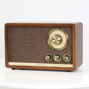 ChaoYuan R1 Walnut Solid Wood Bluetooth Radio with Speaker, Elegant & Vintage Radio, AM/FM Radio Speaker with Shortwave for Home,Bedroom, Living Room, Kitchen, Cafe,Wireless Streaming,CHOYONG