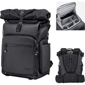 ULANZI B001 Rolltop Camera Backpack, 32.64L Professional Waterproof Photography Camera Case Travel Business 2 in 1, For Photographers Unisex DSLR Mirrorless Camera Lens Tripod Holder 16'' Laptop Black