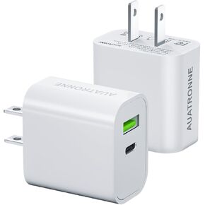 2-Pack Dual Port USB C Charger Block, 20W Dual Port PD 3.0 Fast Charging USB C + A Charging Adapter, Type-C Charging Block