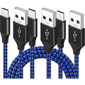 USB C Cable 3A Fast Charge, [3-Pack, 6.6 ft] Nylon Braided USB A to Type C Charger Cord, USB C Charger Compatible with Samsung Galaxy S20 S10 S9 S8 Plus, A51 A71, Note 20 10 9 8 (Black)