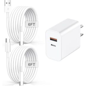 Phone Charger Fast Charging, [MFi Certified] Dual Port USB C Charger Wall Block with 2Pack 6FT Long USB C to C and Type c Charging Cable Cord