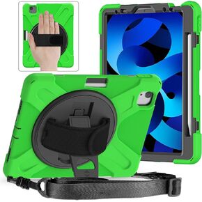 ZenRich iPad Air 5th Generation Case 2022, iPad Air 4th Generation 10.9 inch Case with Pencil Holder/Stand/Hand Strap/Shoulder Belt, Shockproof Case for iPad Air 10.9'',Black