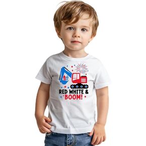 4th of July Shirt for Kids Toddler, Independence Day Shirts for Boys, American Flag Excavator Shirts for Toddler Girls