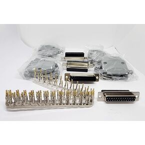DB25 Female Connector Kit, 4 Sets with Hoods & 100 Pins, RS232 D-Sub 25P Crimp Type