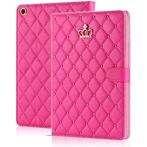 iPad 10th Generation Case 10.9 Inch 2022, iPad 10 Rhinestones Crown Bling Diamond Cute PU Leather Smart Auto Sleep/Wake Stand Shockproof Case for Apple iPad 10th Gen 2022 Release (Pink)