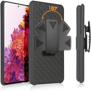 Holster Case for Sumsung Galaxy S20 FE, Combo Shell & Holster Slim Shell Case for Men with Built-in Kickstand + Swivel Belt Clip Holster for Sumsung Galaxy S20 FE 2020 Release ONLY, Black