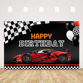 Ticuenicoa 5x3ft Red Race Car Happy Birthday Backdrop Car Themed Birthday Party Decorations Racing Party Photo Background Kids Boys Cake Table Banner Exciting Game Checkered Flag Photo Booth Props