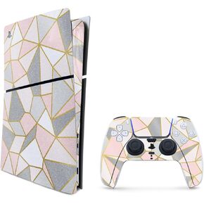 MightySkins Glossy Glitter Skin Compatible with Playstation 5 PS5 Slim Digital Edition Console Only - Rose Gold Polygon | Protective, Durable High-Gloss Glitter Finish Easy to Apply Made in The USA