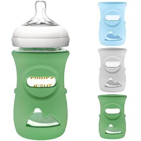 3 Pack Silicone Sleeve for Philips Avent Glass Bottle - Shatter Proof Natural Silicone Bottle Cover for Anti Colic Baby Bottles 8 oz & 4 oz - Anti Flow Sleeve for Infant Bottles