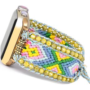 Fancy Woven Braided Nylon Band Compatible with Apple Watch Bands 40mm 41mm 38mm, Retro Boho Friendship Bracelet Handmade Bohemian Beaded Adjustable Dressy Strap Wristbands for iWatch Bands Series 9/8/7/6 5/4/3/2/SE