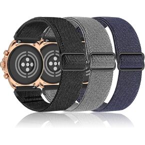3 Pack 18mm Stretchy Nylon Watch Bands for Fossil Women's Gen 5E 42mm / Gen 6 42mm,Soft Quick Release Wristband Loop Elastic Strap for Fossil Venture Gen 4 HR/Gen 3 Women Men