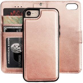 Bocasal iPhone SE (2022)/SE (2020)/8/7 Case with Card Holder PU Leather Magnetic Detachable Kickstand Shockproof Wrist Strap Removable Flip Cover for iPhone 7/8/SE2/SE3 4.7 inch (Brown)