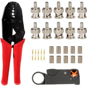 BNC RG58 Plug Crimp Connector and Striping Crimp Tool for RG58/RG59/RG6 10 Pack Red