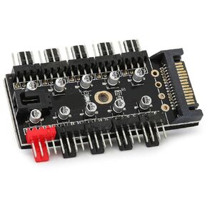 PC Chassis Fan Hub, 4pin CPU Cooling Computer Tempreture Regulator Splitter with PWM Cable for Extended Motherboard Interface(SATA Interface)