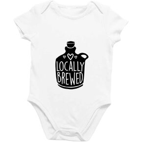 Printique Organic Baby One Piece Short Sleeve Trendy Cute Funny Minimal 0-12 Months - Locally Brewed 9-12 BodySuit, White, 9 - 12 Months