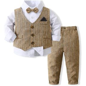 Baby Boys' 4-Piece Tuxedo Set with Jacket, Dress Shirt, Vest, Pants, and Tie